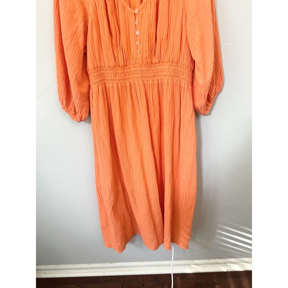 J. CREW V-Neck Midi Dress in Soft Gauze Fire Lily Orange Size XL Maxi Pockets - Picture 4 of 12